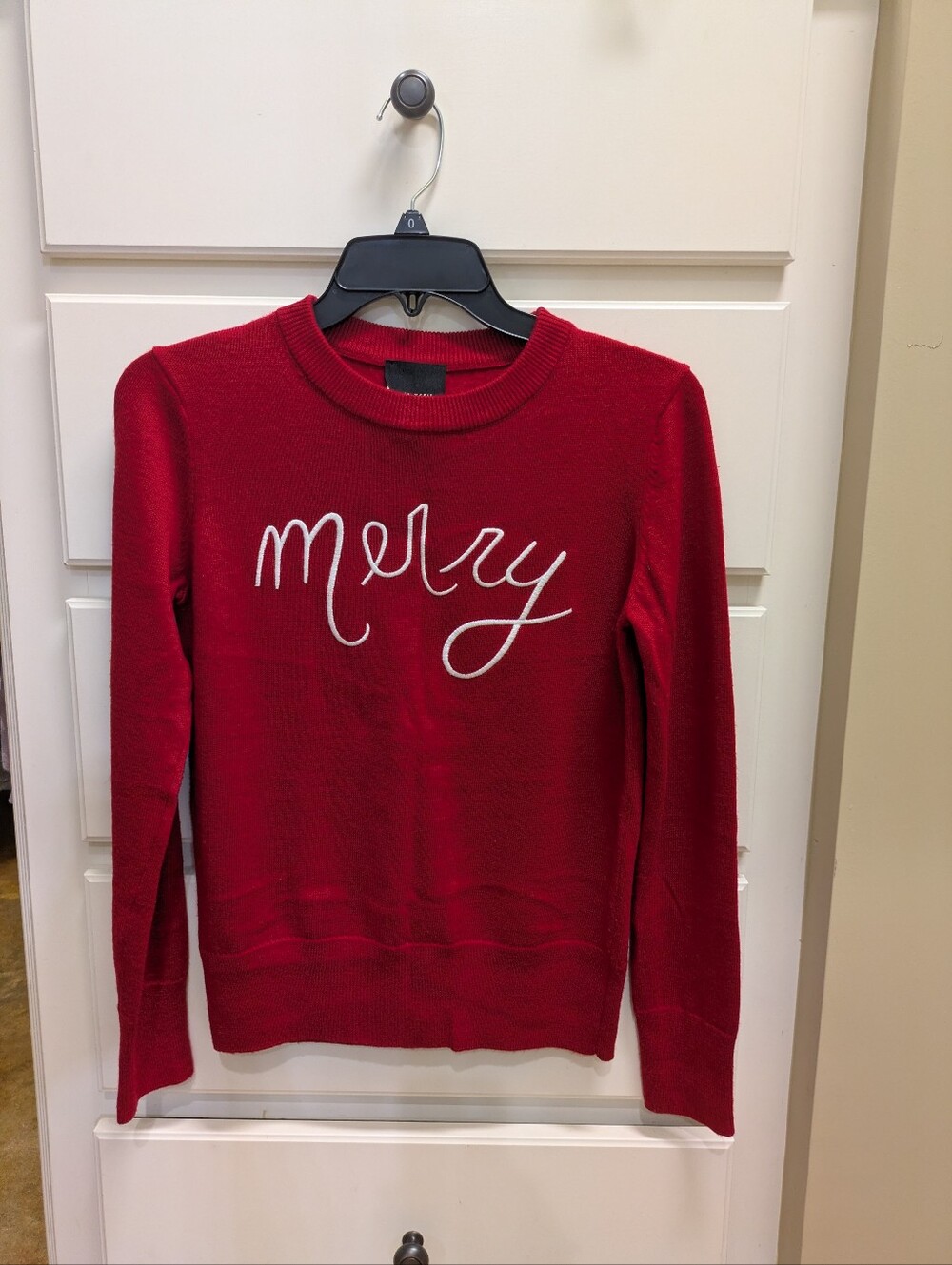 Alex Marie Red Crewneck Sweater with White 'merry' Script